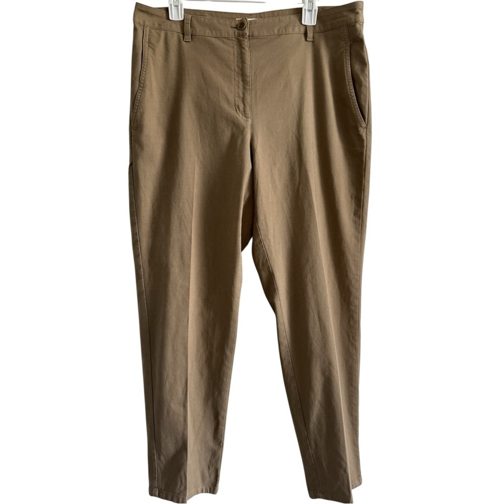 EILEEN FISHER Organic Cotton Hemp Stretch Tapered Ankle Pant Olive Khaki 12 - Picture 6 of 9